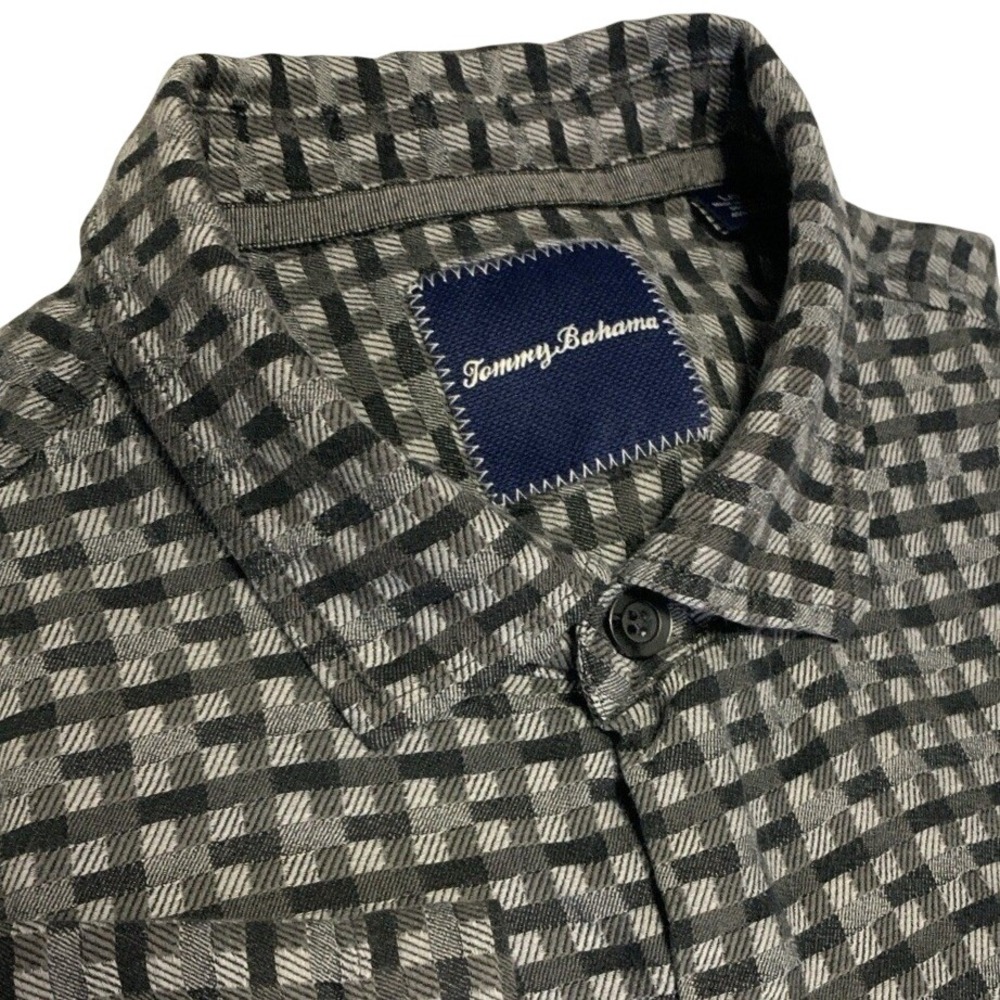 Tommy Bahama L 55% Silk Short Sleeve Button Up Shirt Men's Gray Camp Beach